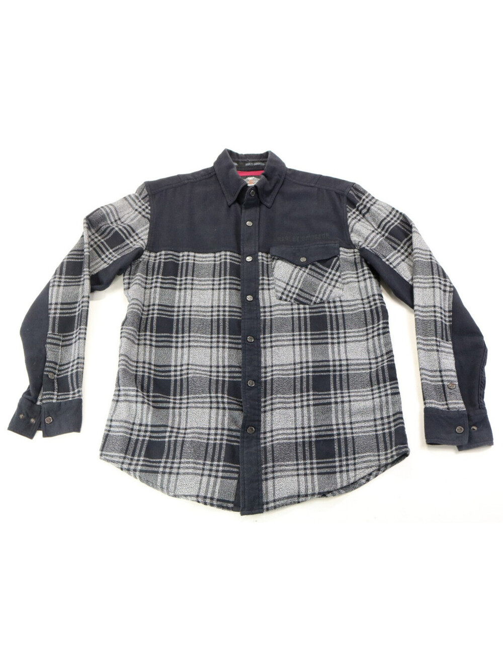 harley davidson shirt M TALL MT black gray flannel HDMC button LS long warm bar